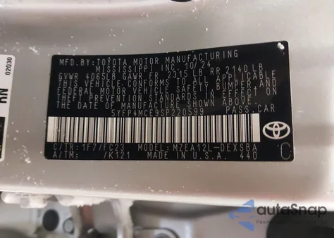 2025 Toyota Corolla Se из США, поврежденный, VIN 5YFP4MCE9SP220599